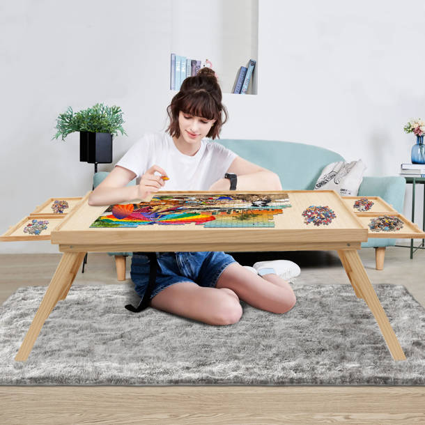 Rose Home Fashion 1500 Pcs Puzzle Board Wooden Jigsaw Puzzle Table with Folding Legs 4 Drawers
